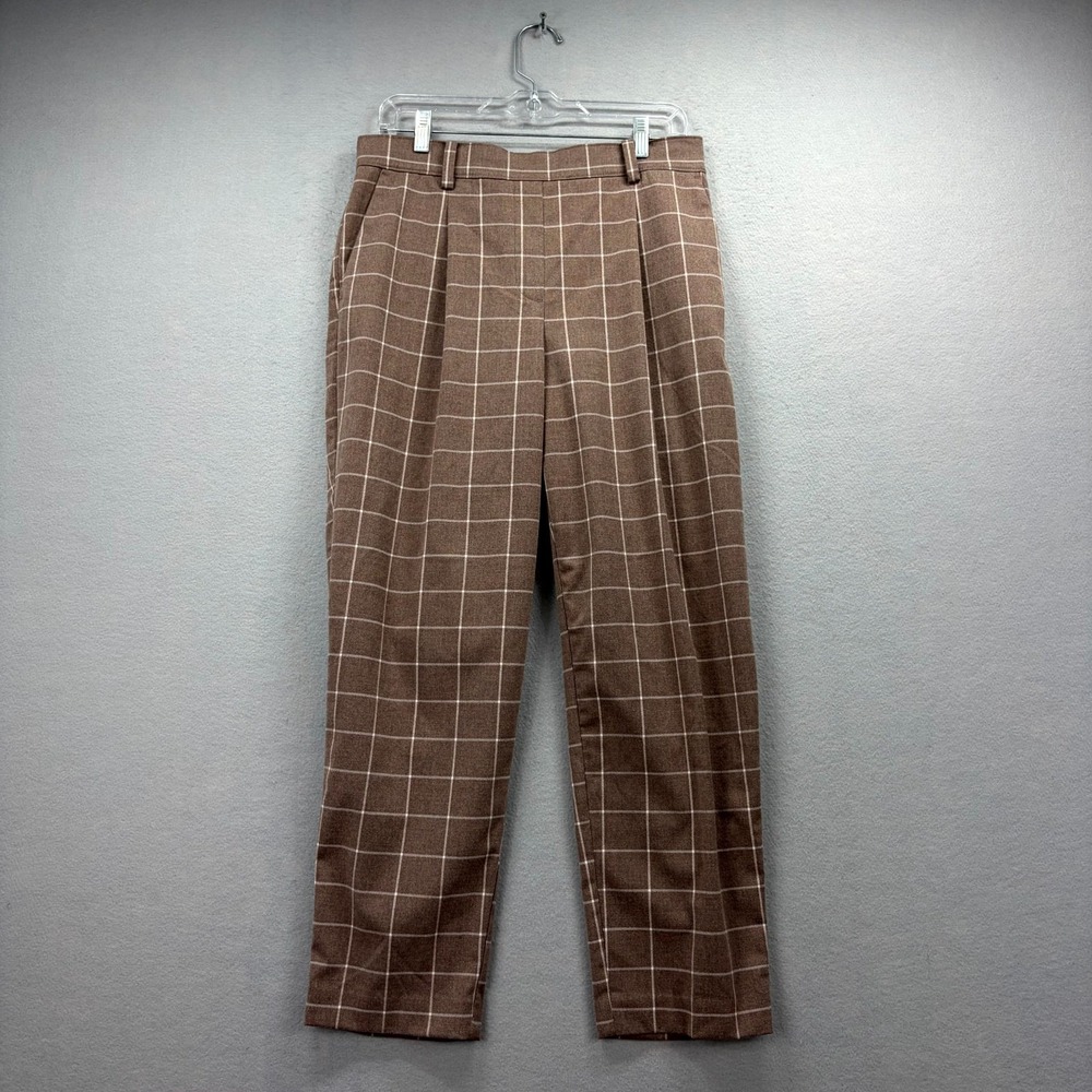 LOFT Outlet Pull-On Pants Womens Medium 31x26* Brown Check Pleated Taper Office